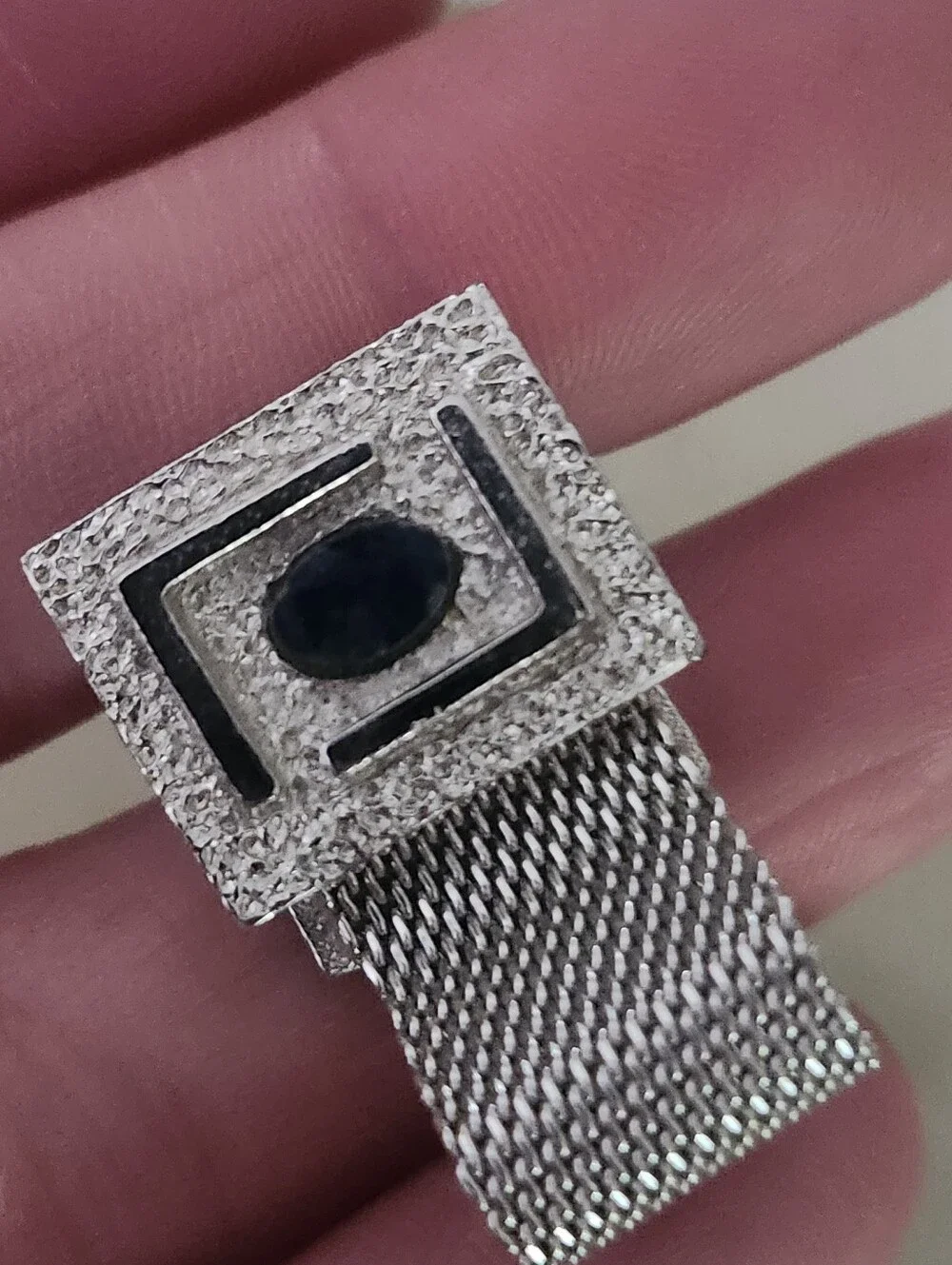 Vtg Dante Silver Tone Men's Mesh Cufflinks with Dark Blue Accent